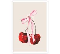 UAddMe Cherry Pink Bow Poster for Girl Bedroom Coquette Feminine Poster Red Cherry Canvas Wall Art Trendy Bow Art Preppy College Apartment Print Coquette Girly Wall Art for Bedroom12x16in Unframed