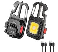 Uadme 2 Pcs Keychain LED Lamp,Keychain Work Light High Bright Mini COB Flashlight IP66 Multi Function LED Flashlight with Bottle Opener