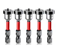 Uadme 5Pcs Drywall Magnetic Positioning Screwdriver Bits, PH2 50mm 1/4" Hex Shank Screw Setter with Removable Magnetic Ring for Plasterboard Screws Depth Control