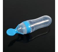 Uadme Baby Cereal Feeding Bottle Silicone Baby Toddler Feeding Bottle with Spoon, 90mL Freshing Food Cereal Squeeze Feeder (Blue)