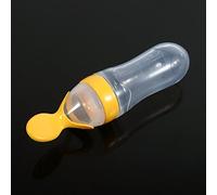 Uadme Baby Food Feeder Silicone Baby Feeding Bottle with Spoon, 90mL, Freshing Food Cereal Squeeze Feeder, Yellow