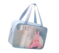 Uadme Clear Cosmetic Bag, L Size Handheld Makeup Bag with Cartoon Pattern, Waterproof PVC Toiletry Bag for Swimming, Blue