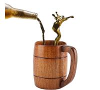 Uadme Large Wooden Beer Mug The Handle is Not Easy to Damage, 400Ml Wood Retro Mug Tea Water Classic Drinking with Handle for Red Wine Coffee Milk