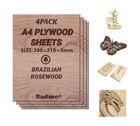 Uadme Plywood Sheets, A4 3mm 4 Pack Wood Burning Model Making Laser Ply Material, Unfinished Wood for Woodcraft Model, Crafts, Painting, Engraving, Stenciling (Brazilian Rosewood)