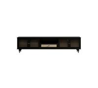 uadyie Tv Stand Cabinet 200cm Vintage Woven Rattan Media Hub, Black Minimalist Living Room Storage Cabinet, Furniture for Hotels & Guesthouses Tv Cabinets For Living Room