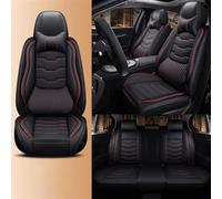 UAGFDFF Car Seat Cover Set Luxury Universal Leather Car Seat Covers Full Set For Leon MK2 For Yaris For Trafic 3 For W211 For Soul For A4 Auto Seat Protector(Black red A)