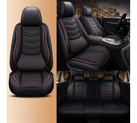 UAGFDFF Car Seat Cover Set Luxury Universal Leather Car Seat Covers Full Set For Leon MK2 For Yaris For Trafic 3 For W211 For Soul For A4 Auto Seat Protector(Black Red 4pcs)