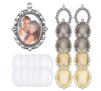 UAIAGM 20pcs Pendant Trays for Jewelry Making Blank Frames 10pcs Oval Picture Charms with 10pcs Clear Glass Cabochon Dome Tray Empty Cameo Photo Pendents for Wedding Graduation Crafts(5 Colors)