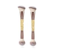 UAIAGM 2Pcs Dual-ended Makeup Brushes for Contouring, Blending and Bronzing Angled Foundation Brush&Concealer Brush Premium Luxe Hair for Flawless Application of Liquid Cream and Powder Makeup Gold