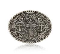 UAIAGM Cross Belt Buckle Big Vintage Christian Cowboy Buckles for Men Heavy Duty Gunmetal Oval Belt Buckle with Celtic Pattern Huge Belt Buckles for Men's and Women's Belts, Black, 3.8 * 3inch