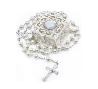 UAIAGM White Rosary Beads Set for First Communion Holy 1st Rosary Necklace for Adults Gothic Rosarios with Perlas Ideal Catholic Ceremonies Pleasant for Mother Grandmother Elders