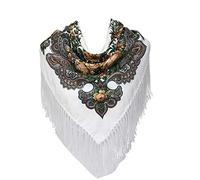 Uainhrt Tassel Scarf Cotton Large Square Shawl and Wraps,Versatile Gift Fringe Boho Shawl,43"×43", White, Medium