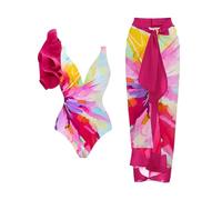 UALXPAO Frill One Piece Swimsuit & String Skirt Padded Sexy Swimwear Women Bathing Suit Female Swimming Summer Beachwear Bodysuit for Swimming Pool, Beach(Rose red,S)