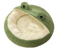 UALXPAO Plush Pet Bed Pet Nest Winter Protect Cold Warm Dog Den Cat Villa Small Frog Shape Semi Enclosed Kitten Puppy Plush Mattress Supplies(Half shed fossa)