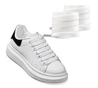 UamGlsob 2 Pairs 1/2''(1.2cm) Flat Thick Shoe Laces for Skate Shoes, Fat Wide Shoelaces, Shoe Strings Replacement Laces for Alexander Mcqueen Sneakers (White, 45"/115cm)