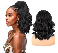 UAmy hair Long Natural Black Drawstring Ponytail Extension for Black Women 18inch Loose Curly Ends Yaki Straight Drawstring Ponytail Synthetic Slight Kinky Straight Pony Tail Hairpieces for Daily Use