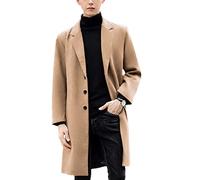 UANEO Mens Wool Blend Trench Coat Notch Lapel Camel Pea Coats Winter Overcoat, Camel, L