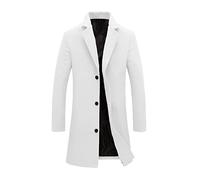 UANEO Mens Wool Blend Trench Coat Notch Lapel Camel Peacoats Winter Overcoat, White, XL