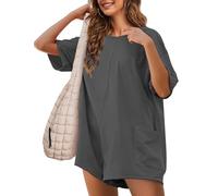 UANEO Rompers for Women Casual Oversized Athletic Jumpsuits Overalls Workout Hot Shot Tee Romper, Darkgrey, Small