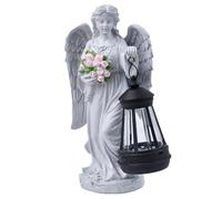 Uanqfegy Angel Statue for Garden, Solar Light Figurine - Weatherproof Resin Memorial Decor for Cemetery, Home/ 5.5x9.1