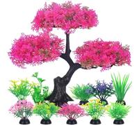 Uanqfegy Aquarium Plants Set - 10-Piece Lifelike Artificial Fish Tank Plants, Soft Plastic Bonsai Tree Decorations