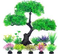 Uanqfegy Aquarium Plants Set - 10-Piece Lifelike Artificial Fish Tank Plants, Soft Plastic Bonsai Tree Decorations, Green