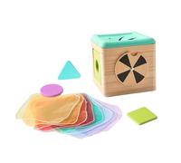 Uanqfegy Baby Tissue Box Toy, Educational Sensory Wooden Box with Silk Scarf Blocks Mirror, Infant Toddler for Boy Girl