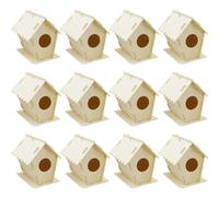 Uanqfegy Bird House DIY Unpainted 12Pcs - Wooden Bird Houses with Round Hole & Hanging Hook, Exquisite Small Buildings for Garden Outdoor Space Decor