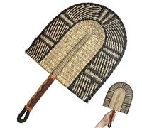 Uanqfegy Handwoven Raffia Fan Wall Decor - Large Straw Hand Fan with African Inspired Patterns, 28x50cm Natural Fiber Home Decoration for Living Room Cafe Wedding