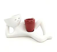 Uanqfegy Lazy Guy Yellow Resin Funny Planter for Succulents - Cute Plant Pot with Unique Lying Down Figure Design for Home Desk Garden Decor, Red Lazy Guy Face Pot