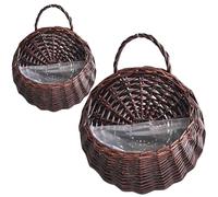Uanqfegy Natural Rattan Hanging Planter 2Pcs Vintage Wall Basket - Rattan Wall Hanging Flower Pot for Home Garden Indoor Plants, Dark Brown