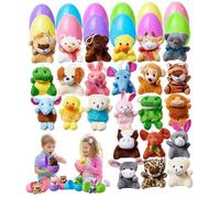 Uanqfegy Plastic Filled Easter Eggs with Plush Animals 24PCS, Easter Egg Fillers with Surprise Plush Animals for Kids Basket Stuffers Party Favors Holiday