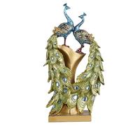 Uanqfegy Realistic Blue Resin Peacock Statue Figurine - Elegant Modern Tabletop Decoration for Living Room Housewarming Favor