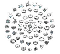 Uanqfegy Rings Set - Vintage Silver Knuckle Ring, 62PCS Stackable Alloy Joint Finger Rings for Women