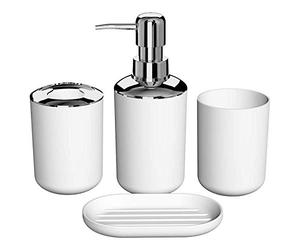 Uanratg 4 Pcs Plastic Bathroom Accessory Set,Bath Toilet Brush Accessories Set with Toothbrush Holder,Toothbrush Cup(White)