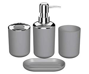 Uanratg 4 Pcs Plastic Bathroom Accessory Set,Bath Toilet Brush Accessories Set with Toothbrush Holder,Toothbrush Cup(Grey)