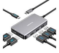 UANTIN USB C to Dual HDMI Adapter 4K@60Hz, 6-in-1 HDMI Splitter Extend Display for Dual Monitors with 100W PD, 3*USB-A, Docking Station Dual Monitor Compatible with Dell XPS, HP, MacBook Pro/Air, etc