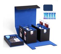 UAONO Card Deck Box for MTG Commander Deck, 5-in-1 Card Storage Box with Display for Over 400 Double-Sided Cards, Deck Cover for MTG/PTCG/Yugioh/TCG with Cube Compartment (Black Blue)