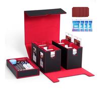 UAONO Card Deck Box for MTG Commander Deck, 5-in-1 Card Storage Box with Display for Over 400 Double-Sided Cards, Deck Cover for MTG/PTCG/Yugioh/TCG with Cube Compartment (Black Red)