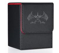 UAONO Card Deck Box for Yugioh MTG, 100+ Deck Case with 2 Dividers, Fits TCG CCG, PU Leather Card Storage Box (Black&Red, Extinction Dragon)