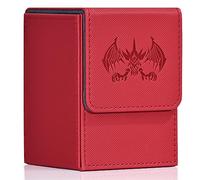 UAONO Card Deck Box for Yugioh MTG, 100+ Deck Case with 2 Dividers - Fits TCG CCG, PU Leather Card Storage Box - Red, Extinction Dragon
