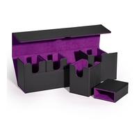UAONO Card Deck Box with Dice Tray for MTG, 5 in 1 Card Deck Case Holds 800+ Unsleeved Cards, Strong Magnet Organizer Compatible with Yugioh TCG Sports Cards (Black Purple)