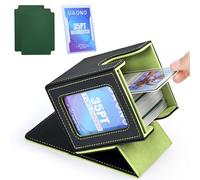 UAONO Card Deck Box with MTG Commander Display, Patented Design Card Deck Case Holds 100+ Double-Sleeved Cards, PU Leather Cards Storage Box for TCG with 2 Dividers, 1 Toploader (Black&Lemon Green)