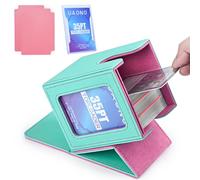 UAONO Card Deck Box with MTG Commander Display, Patented Design Card Deck Case Holds 100+ Double-Sleeved Cards, PU Leather Cards Storage Box For TCG with 2 Dividers, 1 Toploader (Turquoise&Pink)