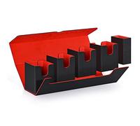 UAONO Card Deck Storage Box with Dice Tray for MTG YugiOh, 5 in 1 Deck Case Set Holds 900+ Sleeved Cards, Strong Magnet Card Organizer Box for Magic Commander TCG CCG Cards (Black&Red)