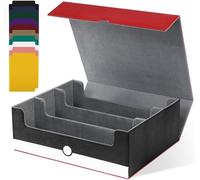 UAONO Card Storage Box for Trading Cards, 1800+ PU Leather Commander Card Deck Case, Magnetic Closure Card Holder Fits for Magic Game Cards (Red&White)