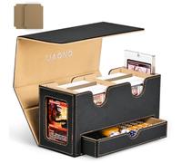 UAONO MTG Deck Box with 2 Commander Display and Dice Tray-Patented Design, Double Deck Box for 250+ Single Sleeved Cards, Leather Magnetic Card Storage Box Fits for TCG CCG Magic Cards (Black&Khaki)