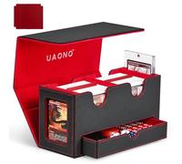 UAONO MTG Deck Box with 2 Commander Display and Dice Tray-Patented Design, Double Deck Box for 250+ Single Sleeved Cards, Leather Magnetic Card Storage Box Fits for TCG CCG Magic Cards (Black&Red)