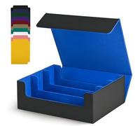 UAONO Storage Box for Trading Cards, 1800+ PU Leather Commander Deck Case, Magnetic Closure Holder Fits Magic Game Cards (Black & Blue)