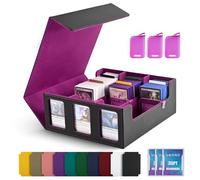 UAONO Trading Card Storage Box for Commander Display, 1800+ MTG Deck Box with 3 Top Loader, TCG Card Case fits Magic PTCG Sports Cards(Black&Purple)
